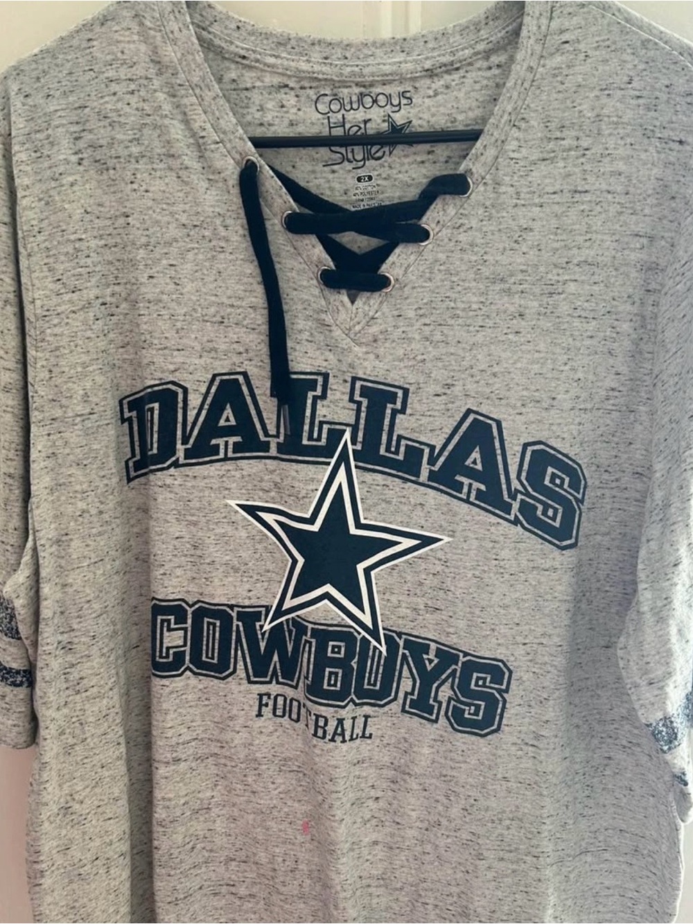 Dallas Cowboys Grey Lace-Up V-Neck Jersey Tee